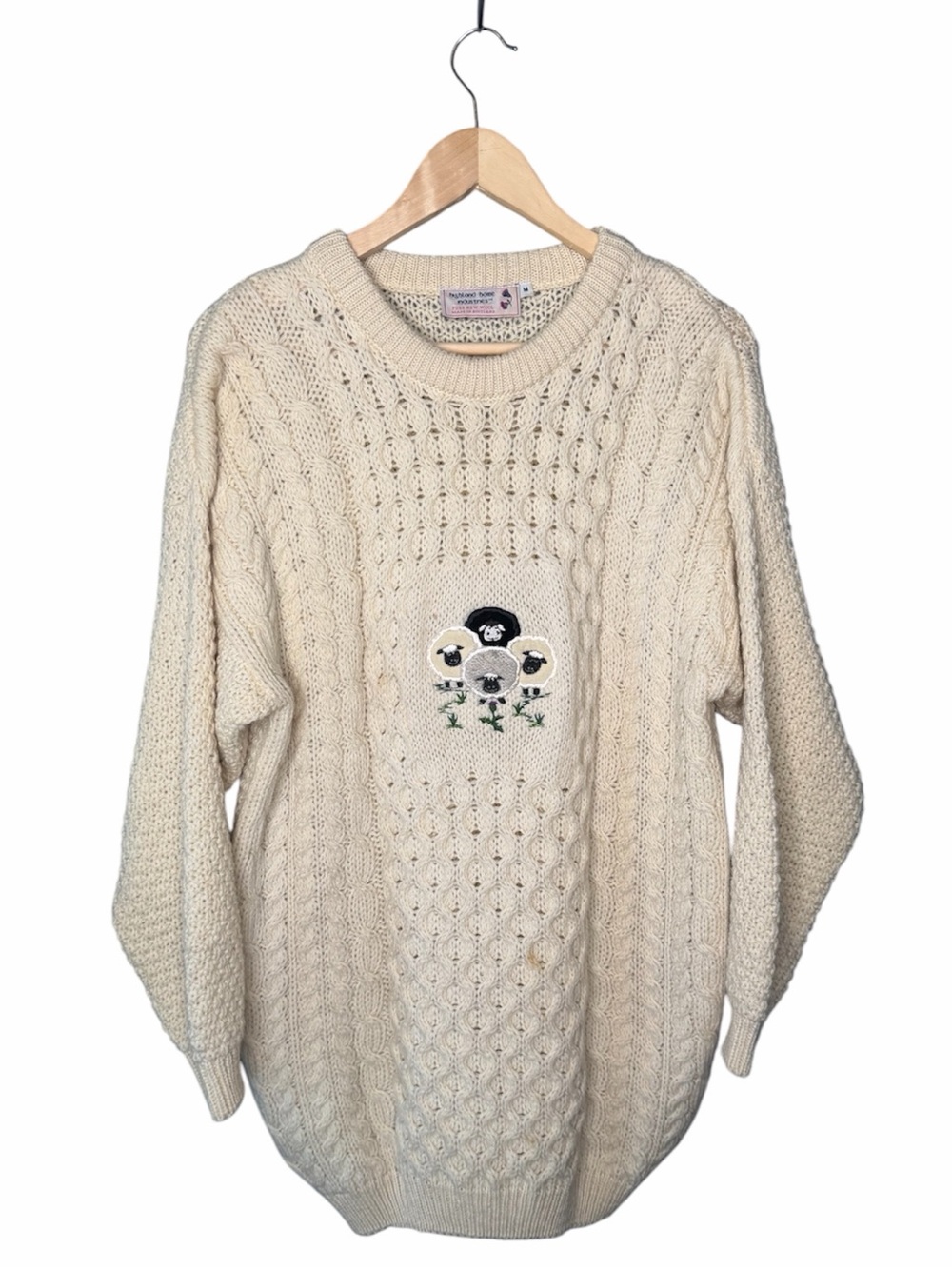 Highland Home Industries Vintage Scottish Knit Honeycomb Pure Wool Sheep Sweater